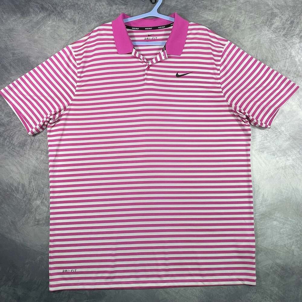 Nike Dri-FIT Pink and White Striped Golf Polo Shirt Men's XL